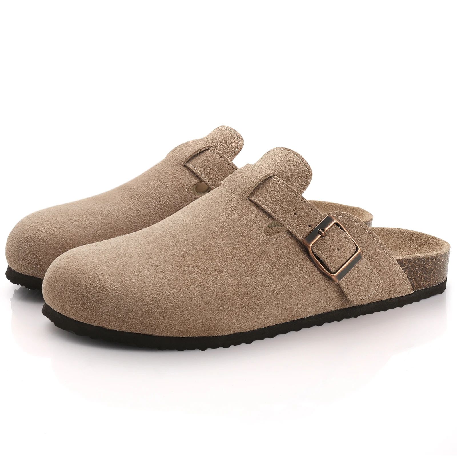 Comwarm Suede Clogs With Cork Footbed, Arch Support Mules For Indoor & Outdoor Comfort black C 39