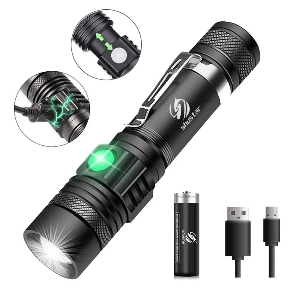 High Power Tactical LED Flashlight Waterproof Zoomable Rechargeable Torch package A