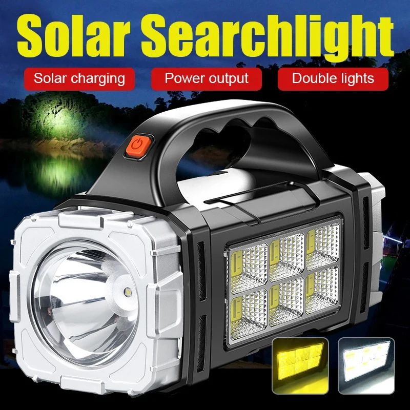 Powerful USB + Solar Rechargeable LED Flashlight COB Camping Searchlight Torch With Power Bank Emergency Light silver 6 Cob