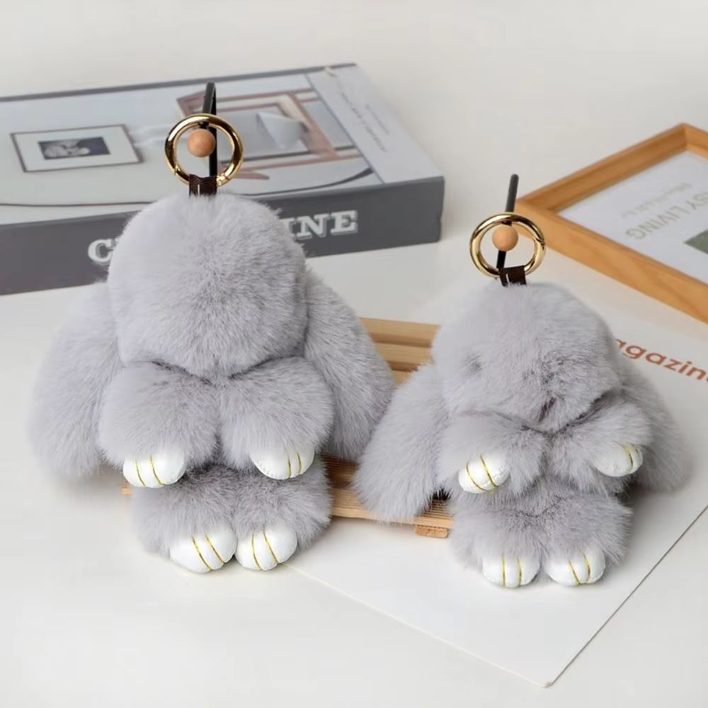 Fluffy Bunny Fur Pom Pom Keychain Soft Cute Rabbit Bag Charm purple