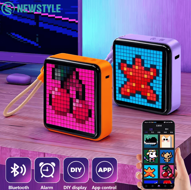 LED Pixel Display Night Light DIY Matrix Panel With Digital Clock & Fun Text 16x16 Purple