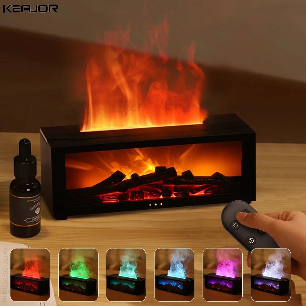 Flame Effect Aroma Humidifier Essential Oil Diffuser With RGB Light And Remote Control white