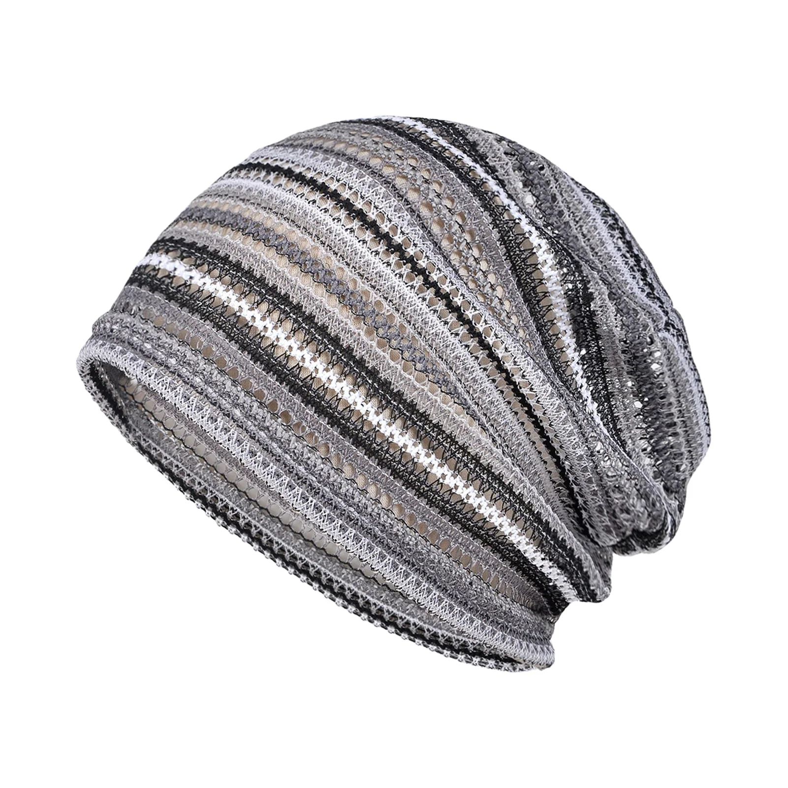 Soft Breathable Summer Beanie Hat, Striped Openwork Knit Cap For Men & Women, Lightweight Travel Outdoor Sun Friendly style 5