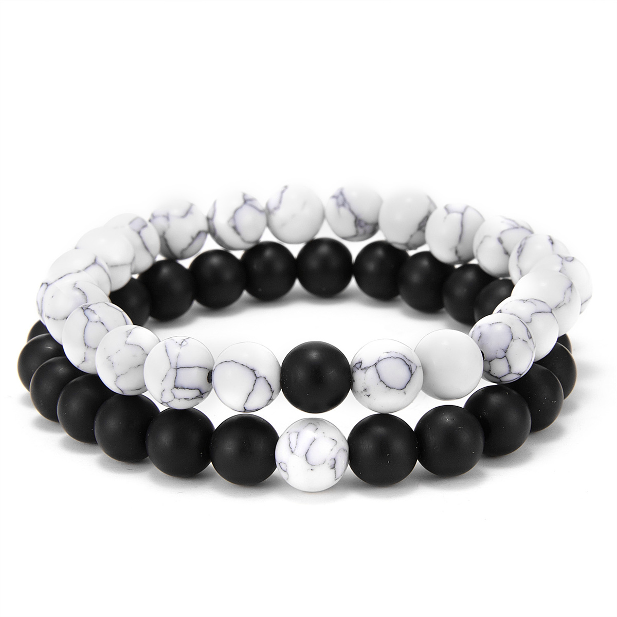Yoga Bracelets For Men Women Lava Stone Tiger Eye Beaded Couple Distance Black White Elastic Rope Jewelry Gifts grey Black