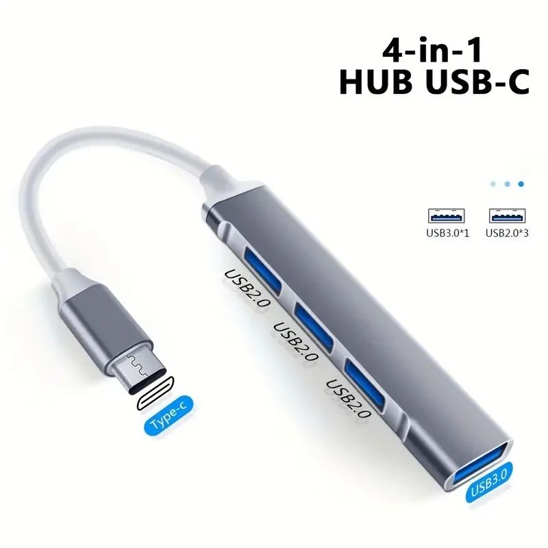 4 Port USB C Hub OTG Adapter USB 3.0 3.1 Multi Splitter For MacBook Air Pro, Lenovo, Xiaomi & PC Fast Transfer white