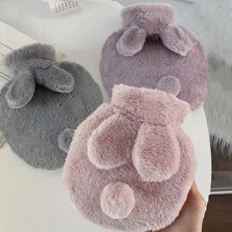 Cute Plush Rabbit Hand Feet Warmer With Cover For Winter, Reusable Explosion Proof Hot Water Jug Bottle purple