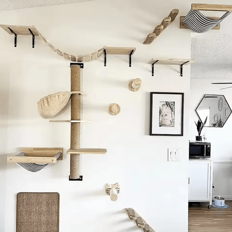 Wall Mounted Cat Climbing Frame With Ladder Hammock And Sisal Scratching Post For Indoor Cats scratching Post 1