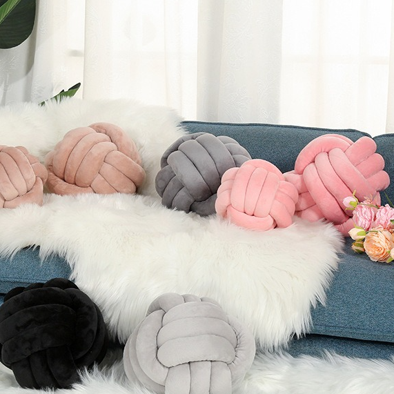 Luxury Glossy Accent Pillow With Tassel Details, Braided Cord Knot Ball Cushion For Sofa, Bohemian Style Throw Pillow light Grey