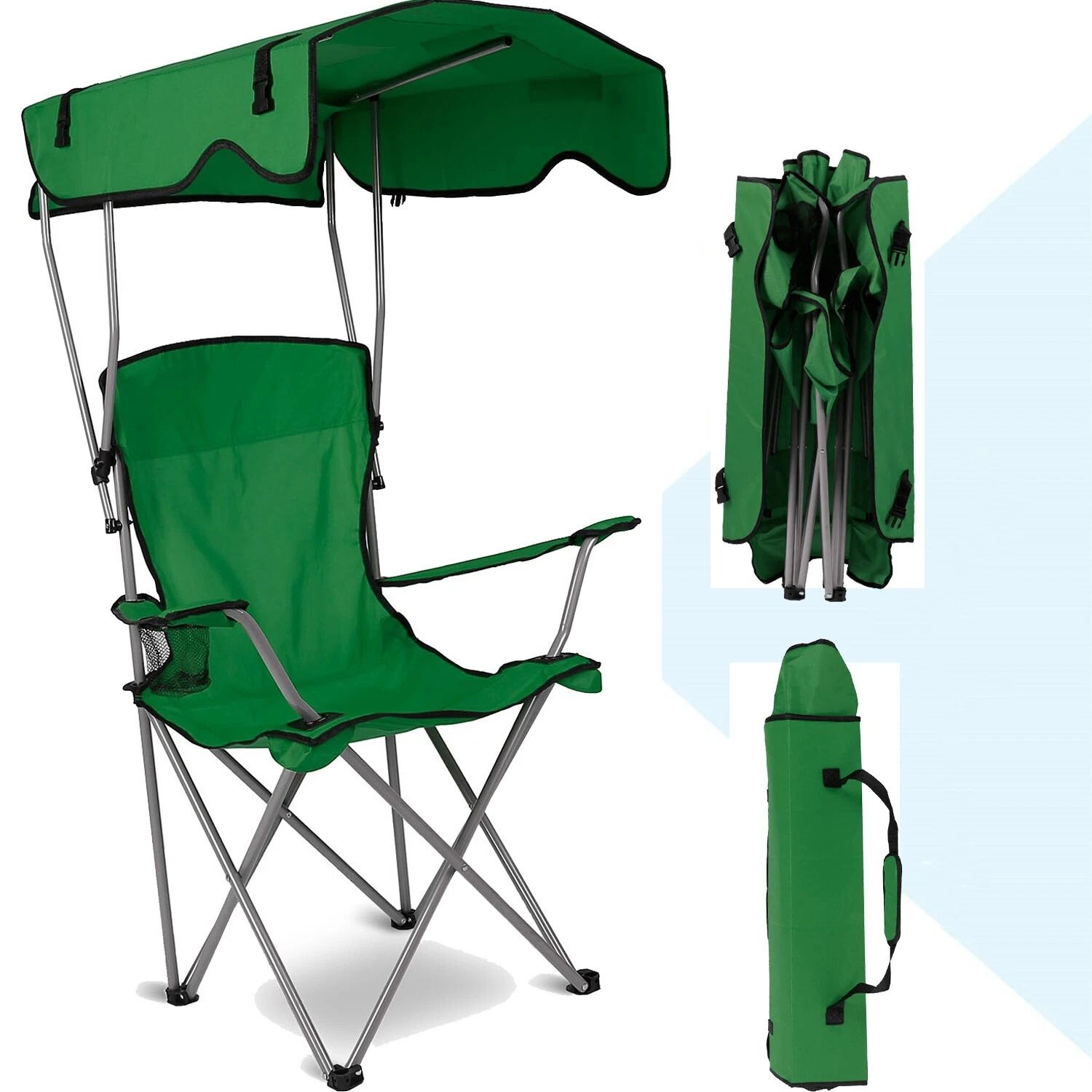 Heavy Duty Outdoor Beach Chair, Green Folding Camping Chairs With Canopy Shade, Portable Lawn Chair For Relaxing Heavy Duty Outdoor Beach Chair, Green Folding Camping Chairs With Canopy Shade, Portable Lawn Chair For Relaxing