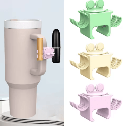 Lipstick Holder For Stanley Cup Handle Multifunctional Storage Clip With Keychain And Finger Ring green