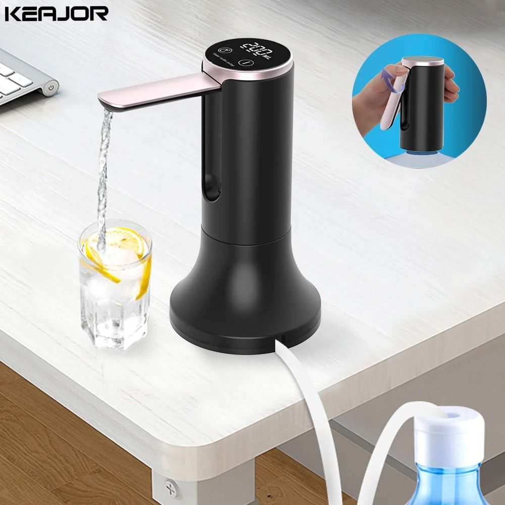 Rechargeable Electric Water Bottle Pump Foldable Automatic Dispenser For 19 Liter Bottles white And Base