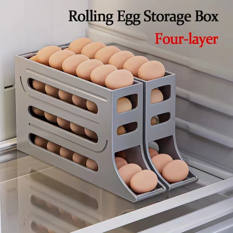 Kitchen Refrigerator Egg Dispenser, Layers Automatic Rolling Egg Holder, Space Saving Fridge Organizer gray