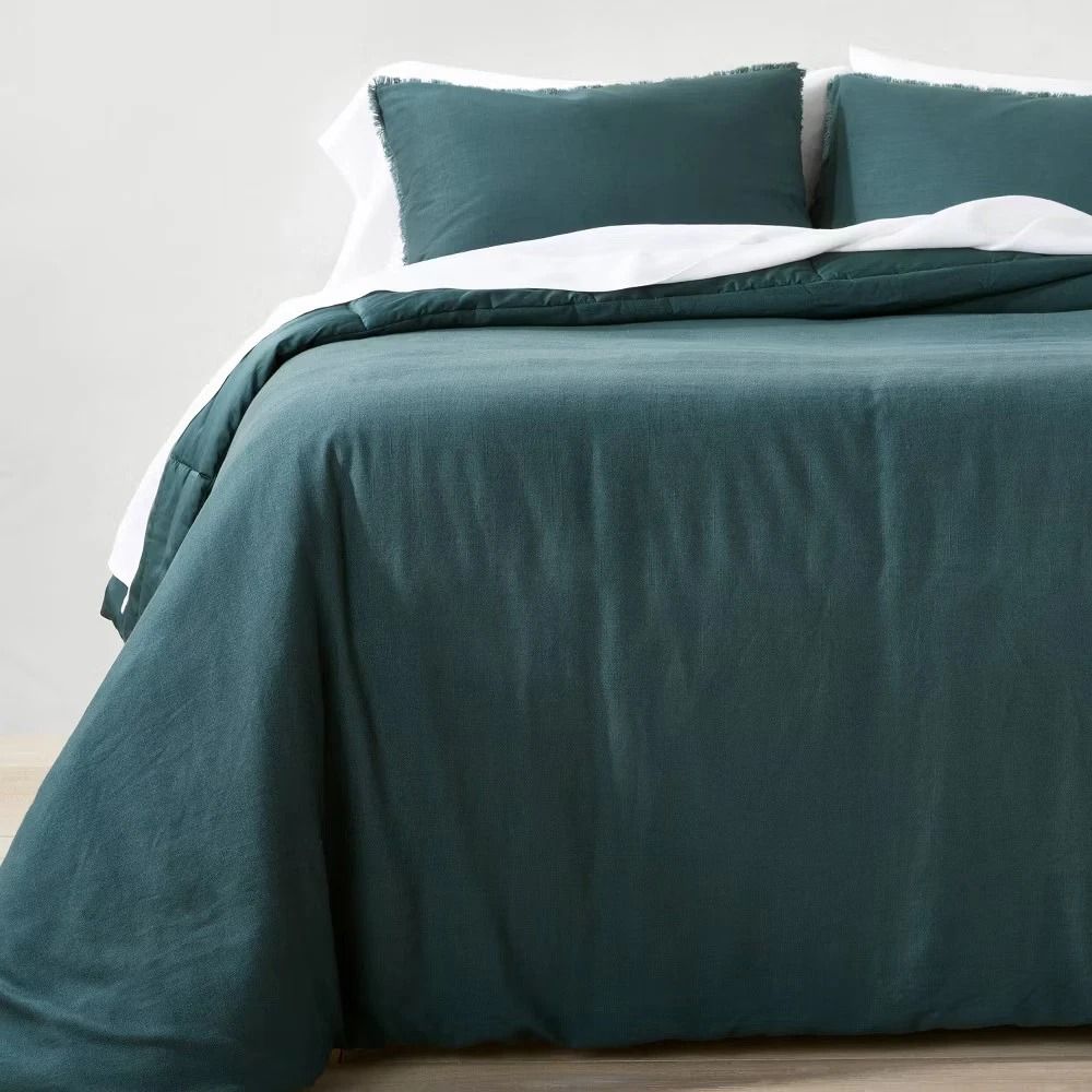 Dark Teal Blue Full Queen Heavyweight Linen Blend Comforter & Sham Set,Cotton Sateen Backing Dark Teal Blue Full Queen Heavyweight Linen Blend Comforter & Sham Set,Cotton Sateen Backing