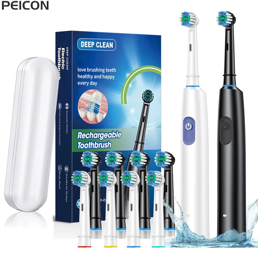 Rechargeable Electric Toothbrush With 8 Soft Brush Heads black 4 Heads