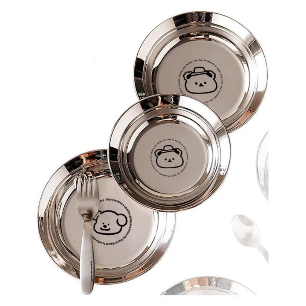 Stainless Steel Mini Round Plates Portion Control, Unbreakable & Dishwasher Safe dog 5.51 Inches