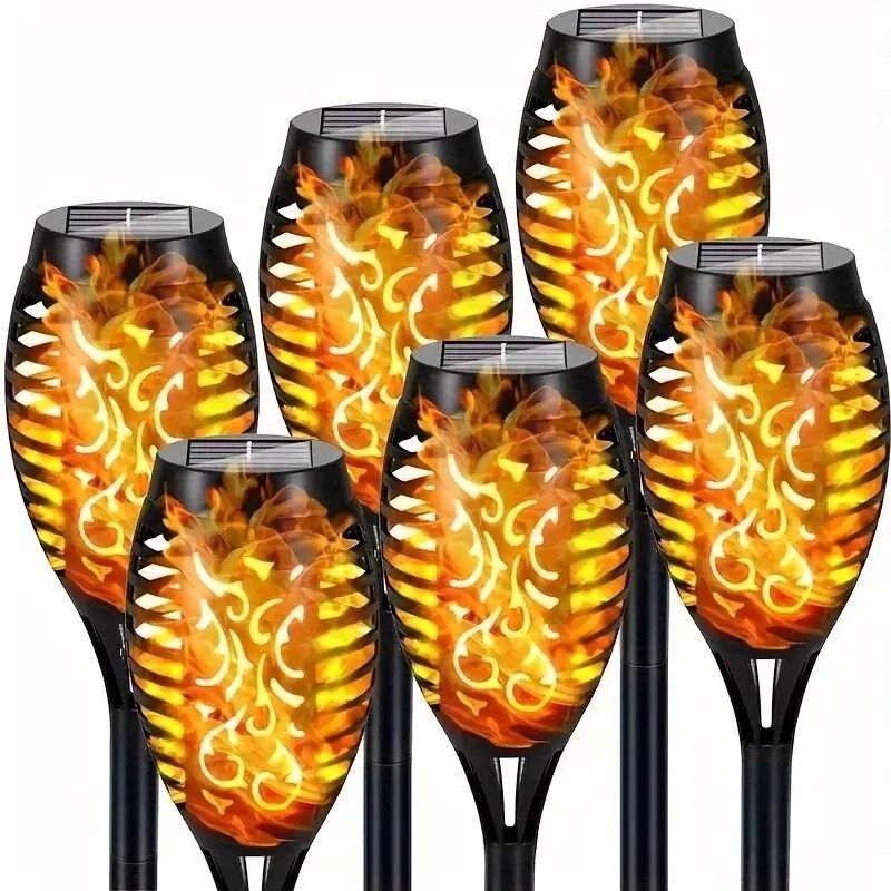 12LED Solar Flickering Flame Torch Lights Waterproof Outdoor Garden Decor white 4 Pcs