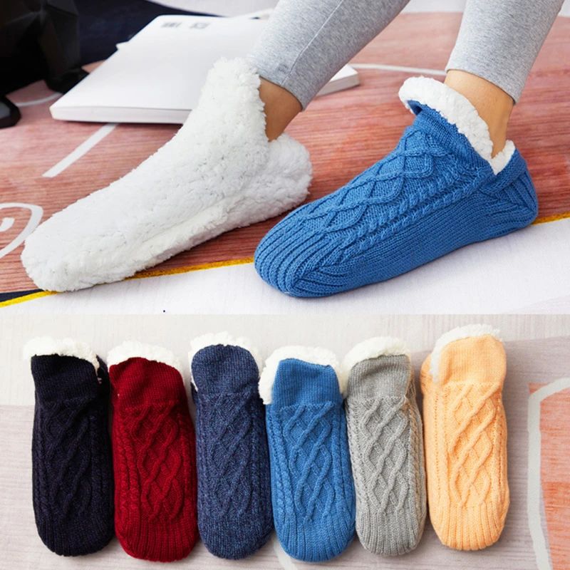 Men Thermal Slipper Socks Fuzzy Non Slip Winter Floor Socks wine Red 40 42(260mm) (8 9)