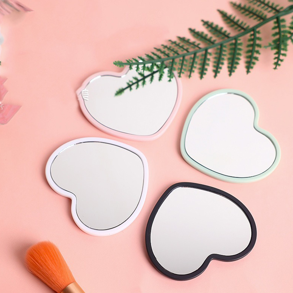 Portable Heart Makeup Mirror Small Compact Cosmetic Hand Mirror For Women And Students black