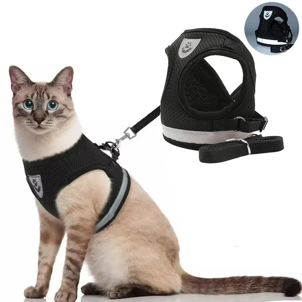 Mesh Comfort Reflective Cat And Small Dog Harness Set grey xs
