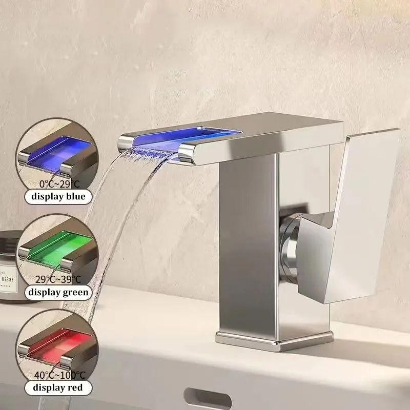 LED Waterfall Basin Faucet gun Gray