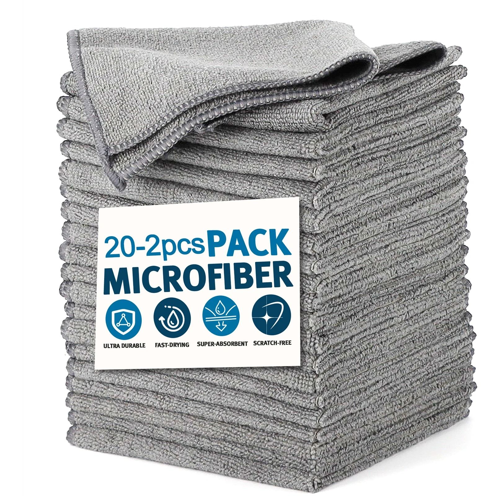 Microfiber Cleaning Cloth Absorbent Towel Set For Home And Car Cleaning 30x30 | Black 20 Pcs