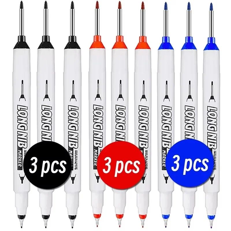 20mm Deep Hole Marker Long Tip Dual Nib Woodworking Marker Pen For Precise Marks mix 6pcs