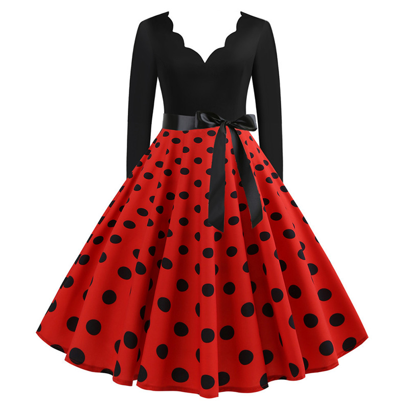 Black Vestidos Sleeve Polka Dot Dress Spring Autumn, Elegant New Year Party Dresses white xl