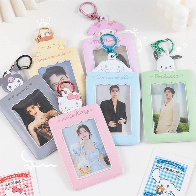 Kawaii Anime Card Holder Keychain Cute Photo ID Pendant For Bags And Backpacks 1pcs 6 Pieces Set