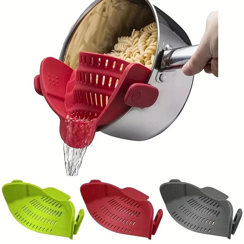 Universal Silicone Clip On Pot Strainer And Hands Free Pasta Colander light Grey