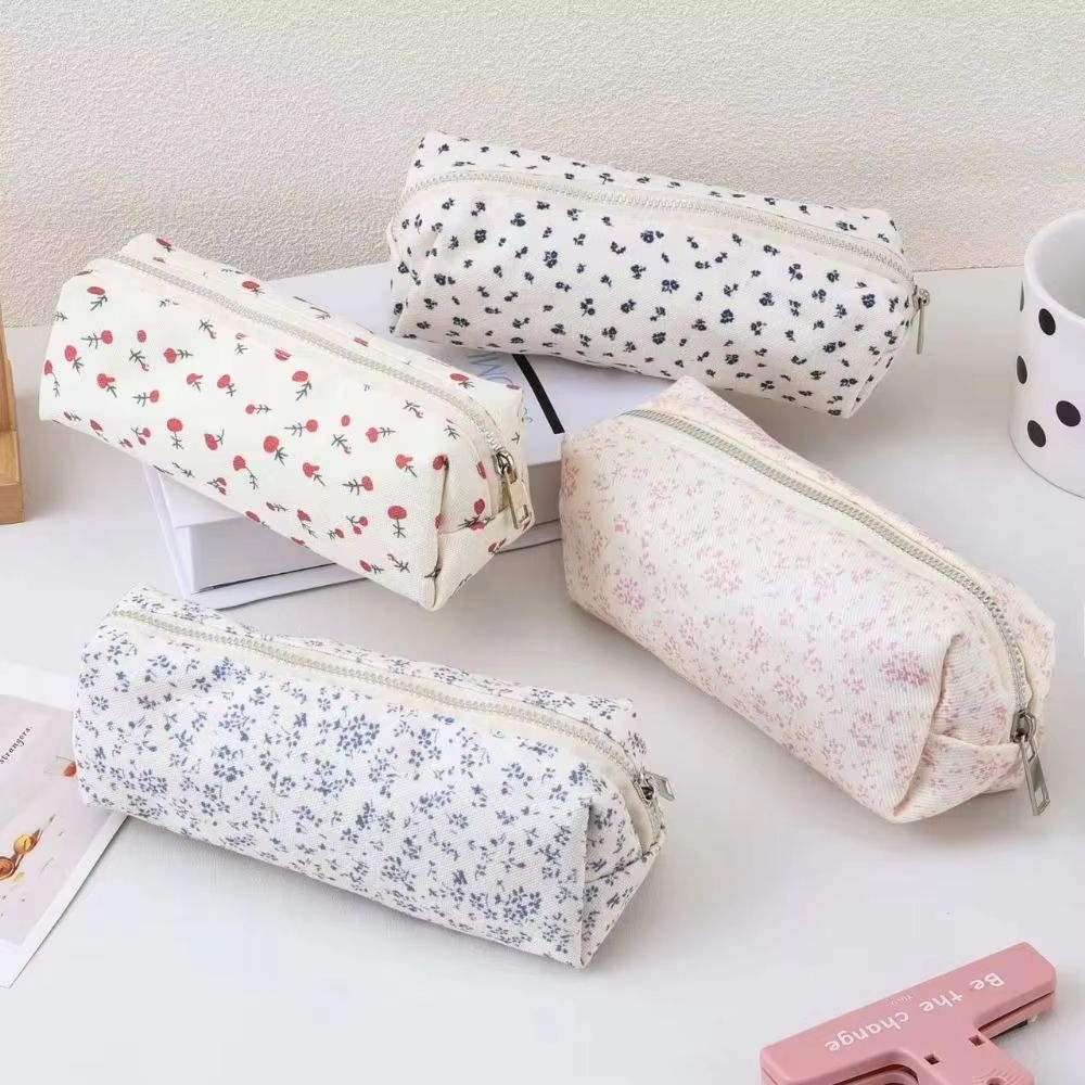 Large Cute Floral Pen Bag Multi Function Stationery Organizer Pouch cyan Floral