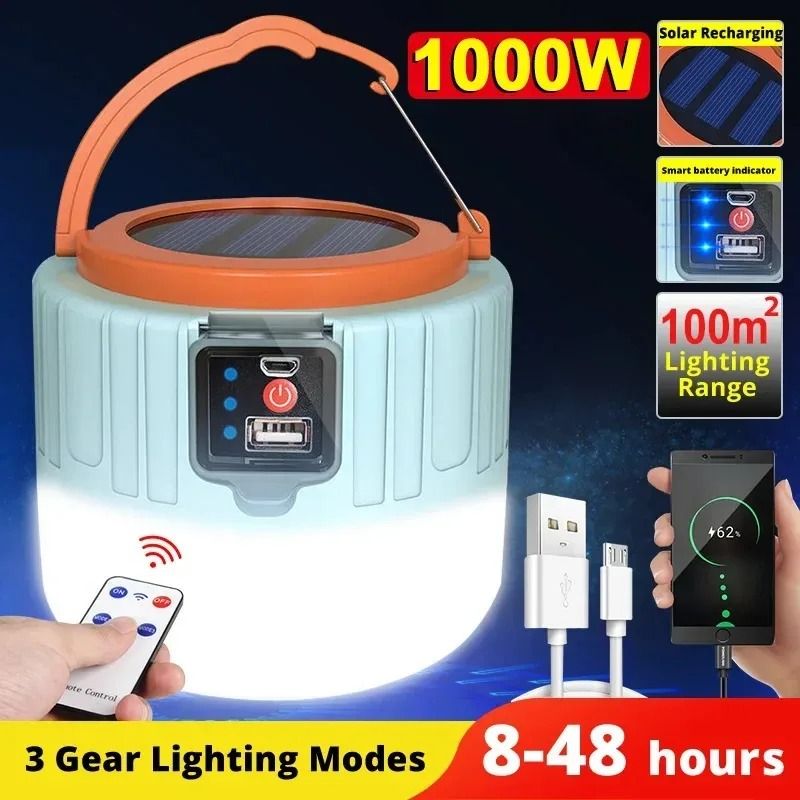 Solar Camping Light Remote Control Power Bank LED Tent Lamp 60w Non solar 1pc
