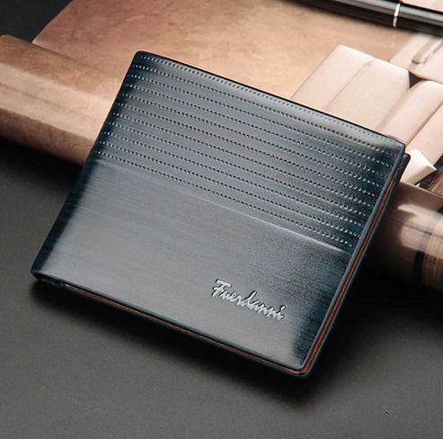 Men's Slim Leather Wallet, Bifold Billfold Purse, Credit ID Card Holder, Genuine Leather glossy Dark Brown