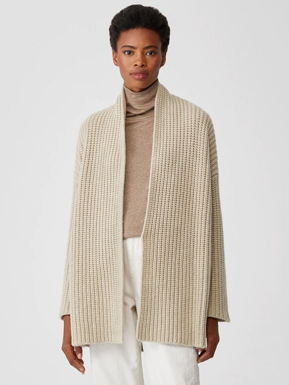 Lofty Recycled Cashmere Cardigan - Natural - Eileen Fisher Knitwear