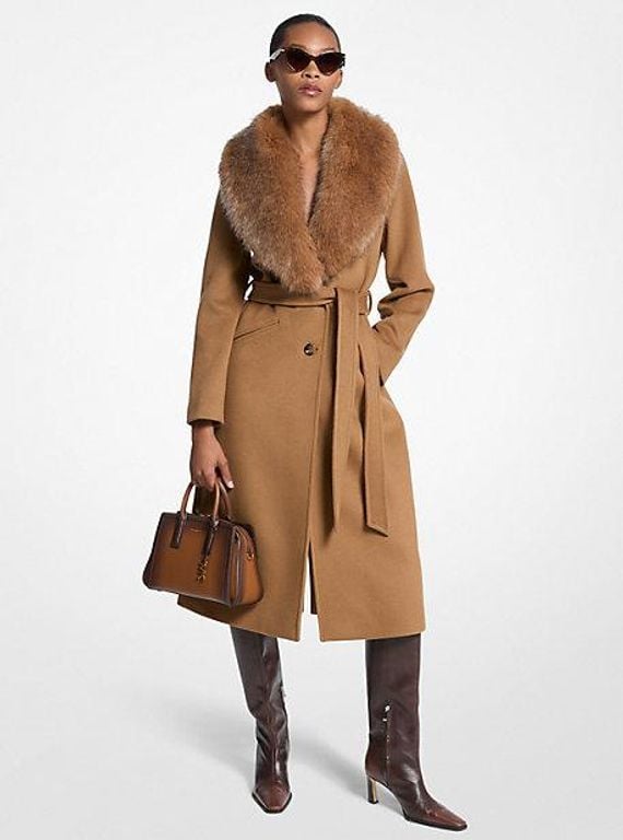 Faux Fur Trim Wool Blend Coat