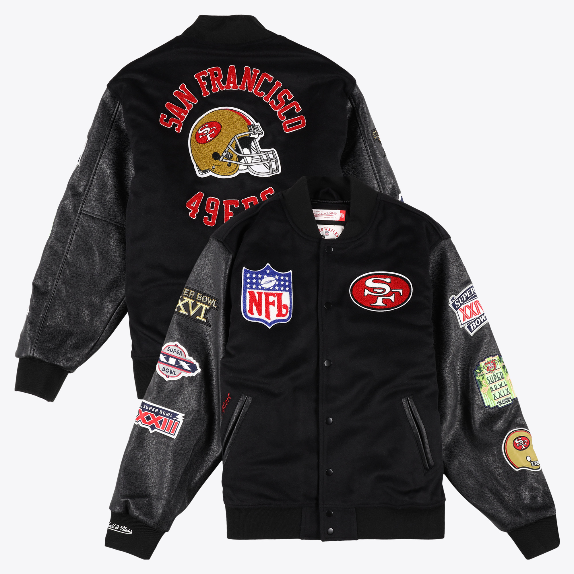 San Francisco 49ers Mitchell & Ness Vintage Logo Blackout Schwere Satinjacke - Herren Image