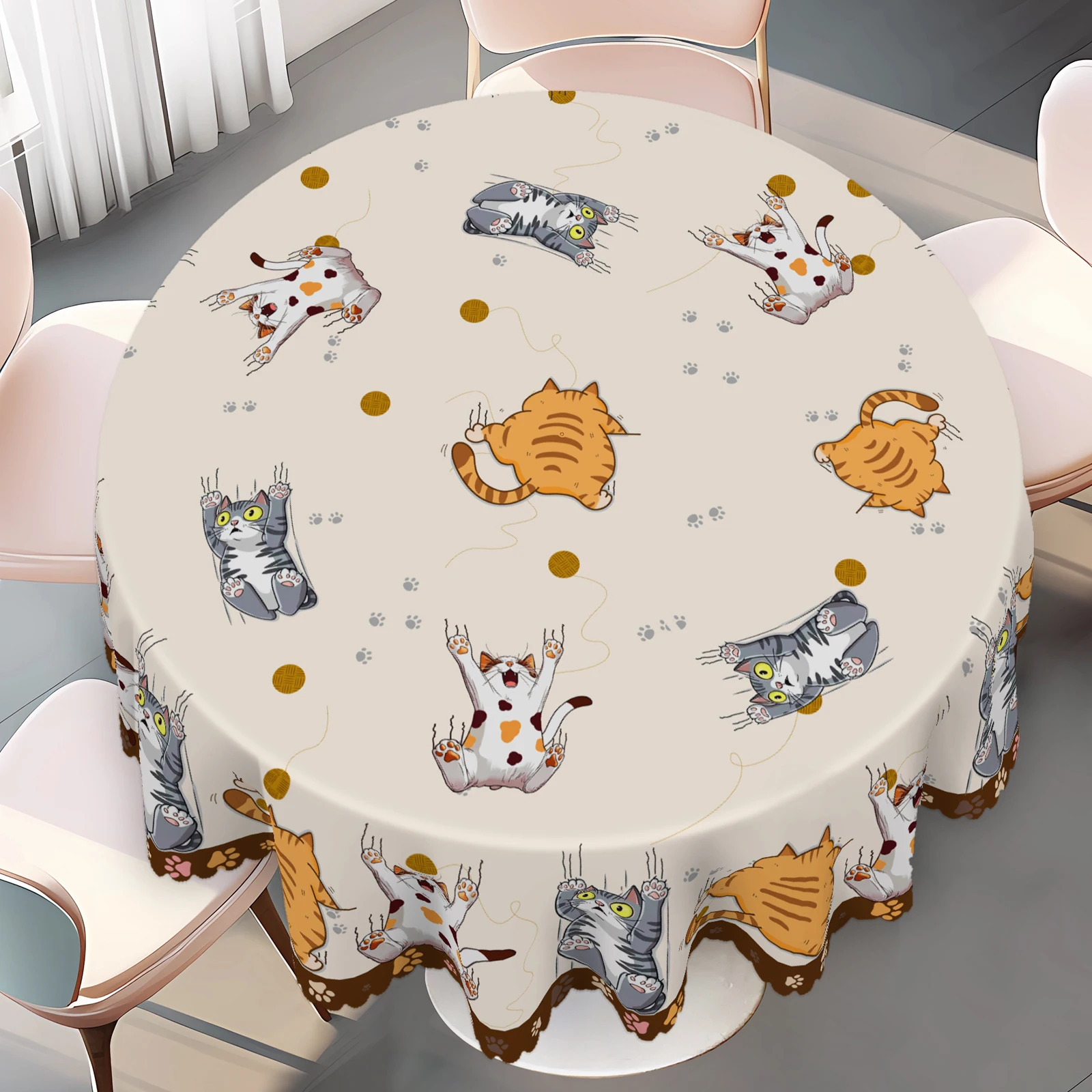1 Stück süße Polyester-Tischdecke im Katzen-Stil mit gewelltem Rand, geeignet für die Heim- und Küchendekoration, Raumdekoration Image