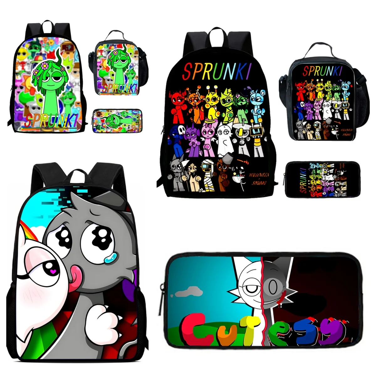 Cartoon Sprunki Schultaschen für Jungen und Mädchen, Anime-Spiele, Kinderrucksack mit Lunchtaschen, Bleistiftbeutel für den Kindergarten Image