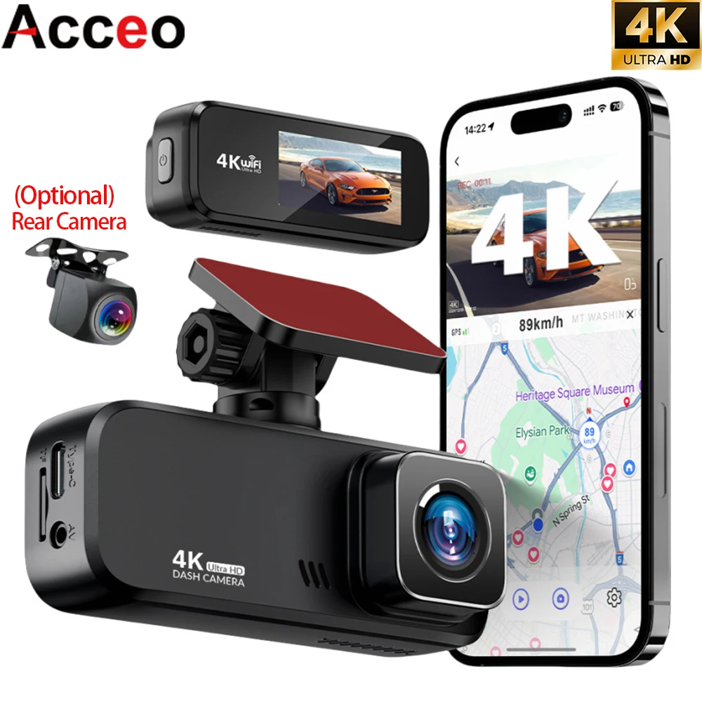 Enregistreur vidéo de voiture WIFI 4K, boîte noire, vision nocturne HD avec capteur G, caméra embarquée, double objectif en option, DVR de voiture