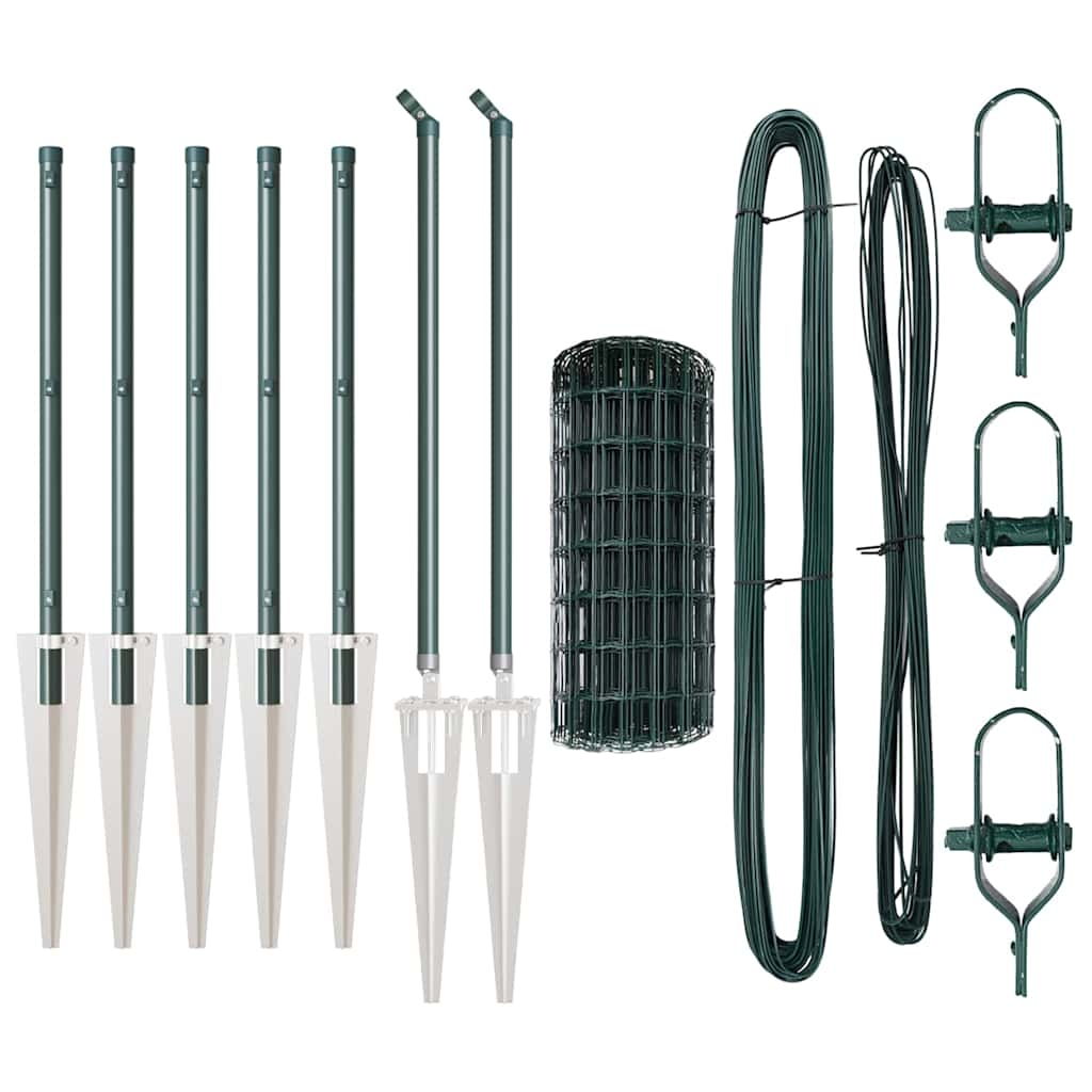 vidaXL Zaun mit Pfosten Grün 0,6 x 10 m Stahl und PVC Image