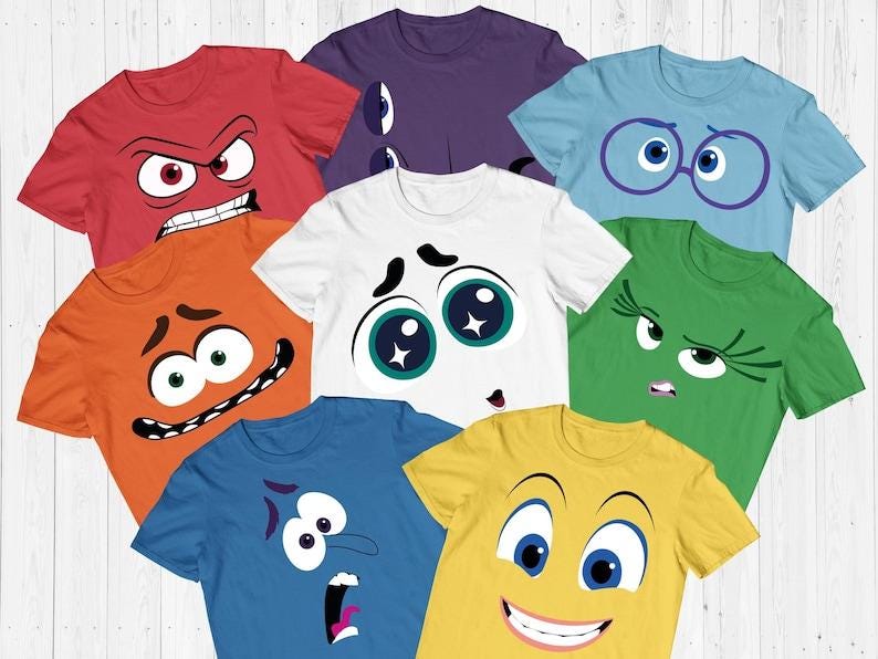 Maglietta Disney Inside Out Face, Maglietta Today Is A Core Memory Day, Maglietta Inside Out, Maglietta Disney Family Vacation, Maglietta Gioia Triste