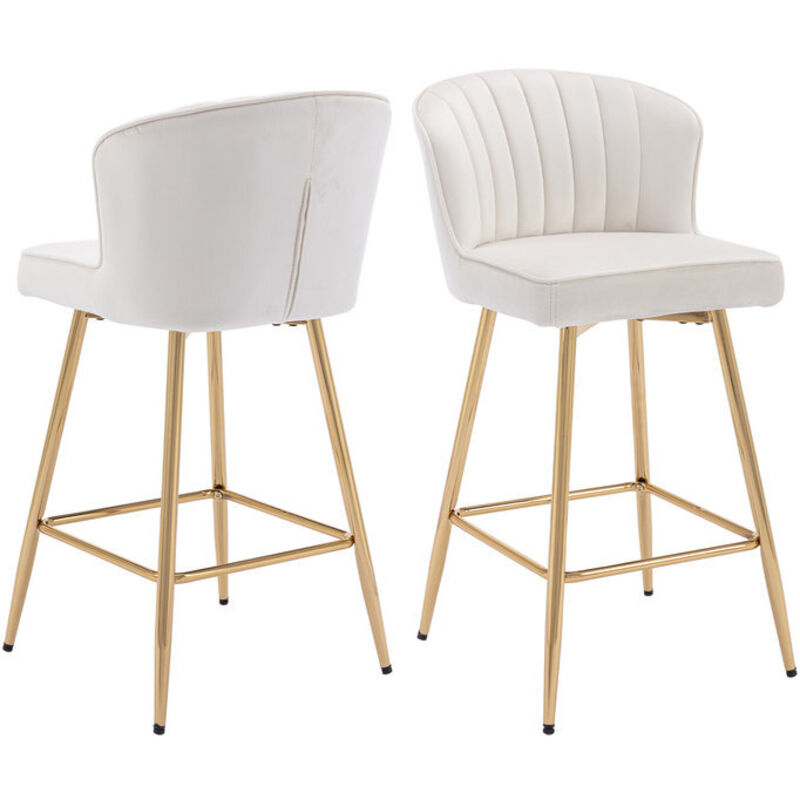 Wahson Sgabelli Bar, Set Di 2 Sgabelli Da Bar In Velluto Sgabelli Cucina Moderni Sgabelli Alti Con Gambe In Metallo Per Cucina Bancone, Beige