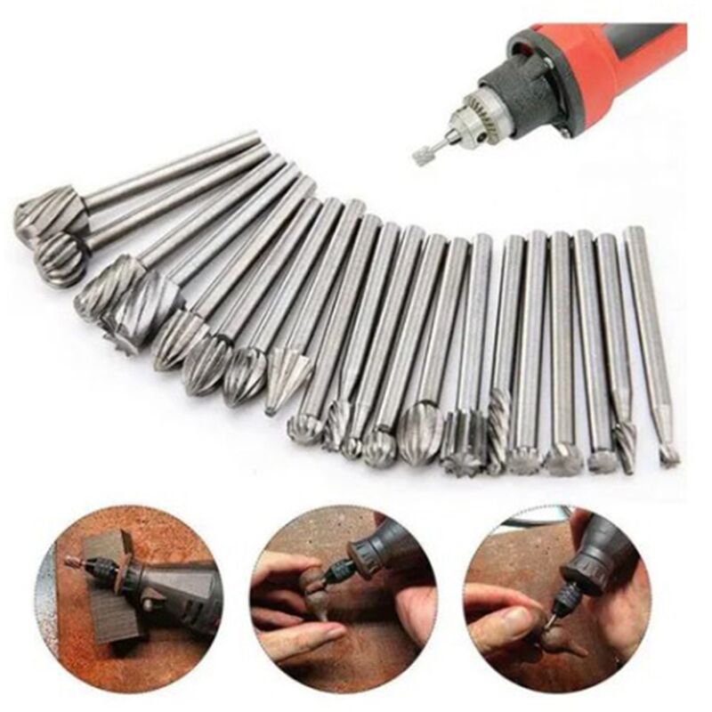 Sjlerst - 20 Pezzi Di Frese Rotanti Hss Set Di Punte Per Fustellare In Carburo Di Tungsteno, Punte Da 1/8 '' (3 Mm) Con Gambo Dremel Per La Lavorazione Del Legno Fai Da Te, Taglio, Foratura,