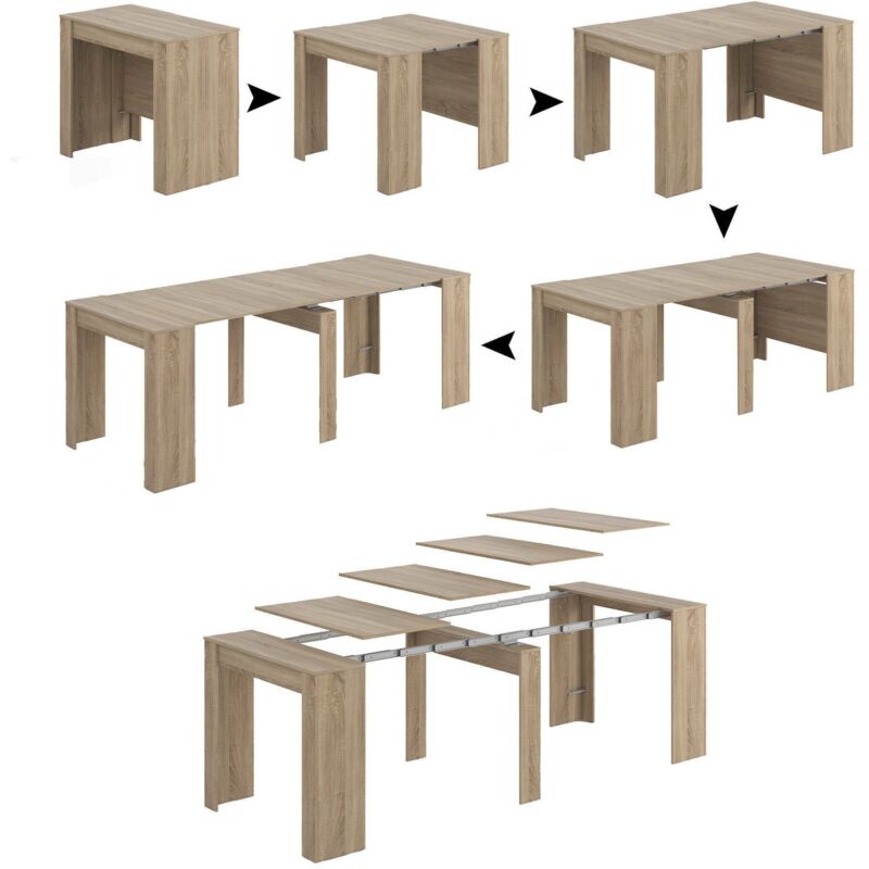 Consolle Allungabile Abicitren, Tavolo Da Pranzo Allungabile, Ripiano Con Allunghe Multiuso Estensibile Fino A 10 Posti, 51/237x90h78 Cm, Rovere - Dmora