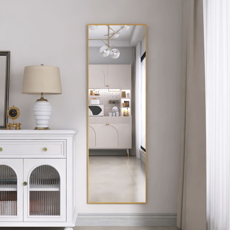 Specchio Da Terra 162 X 53 Cm - Grande Specchio Da Terra, Specchio A Figura Intera, Specchio Da Parete Per Camera Da Letto, Spogliatoio E Specchio Da Parete Con Cornice Sottile, Rettangolare - Giallo