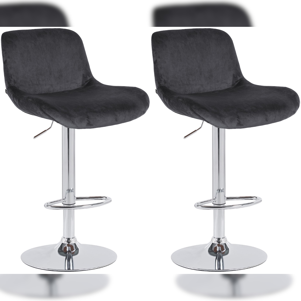 DELUKE 2er Set Barhocker PONOR - Samt Schwarz 50x50x85 cm Silber | Barstuhl Höhenverstellbar Mit Lehne Drehbar Tresenhocker Tresenstuhl Kneipenhocker Image