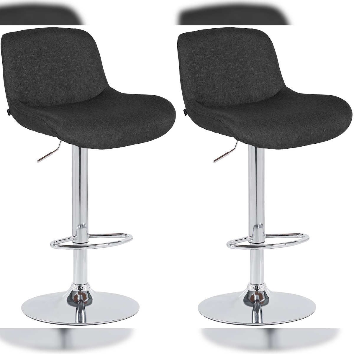 DELUKE 2er Set Barhocker PONOR - Stoff Schwarz 50x50x85 cm Silber | Barstuhl Höhenverstellbar Mit Lehne Drehbar Tresenhocker Tresenstuhl Kneipenhocker Image