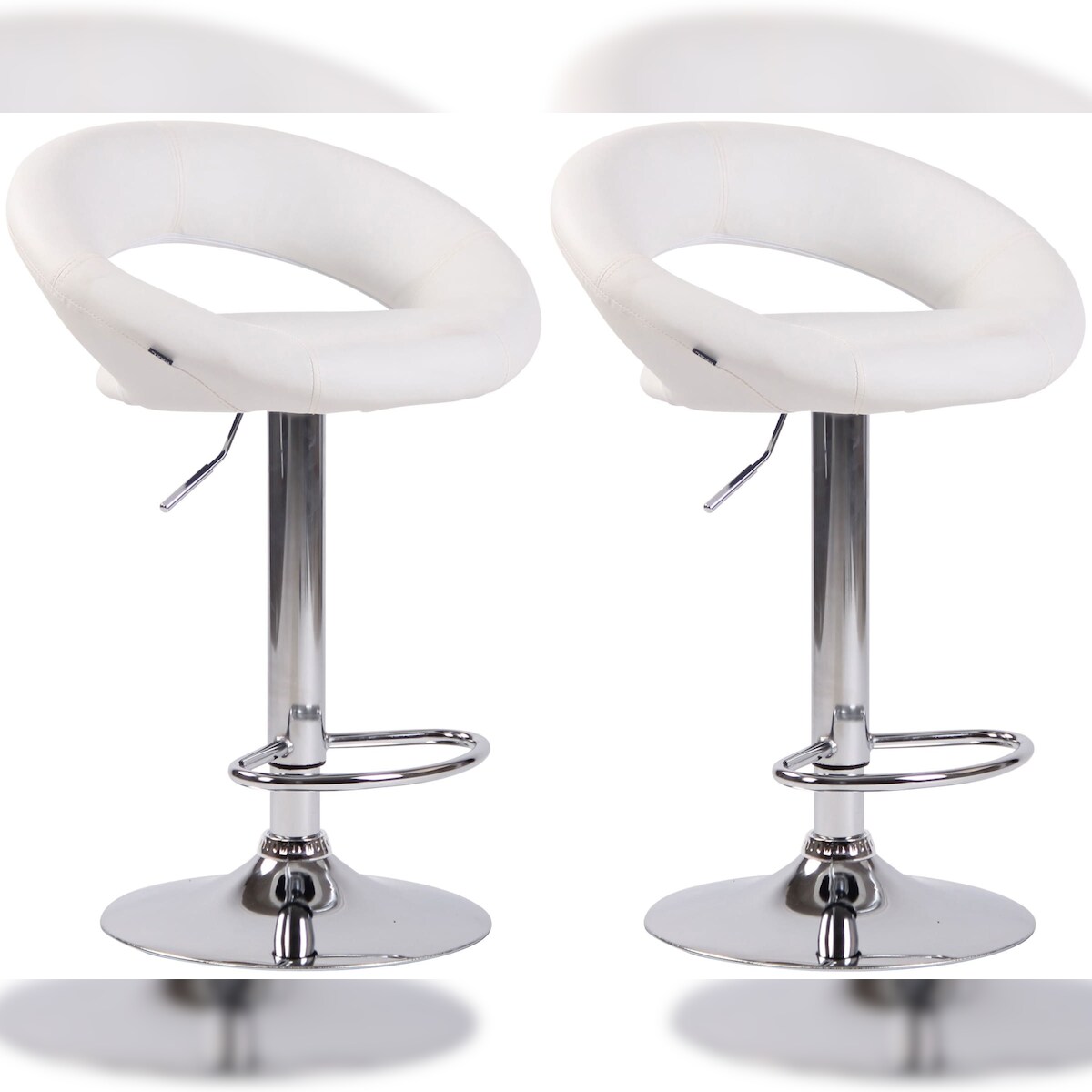 DELUKE 2er Set Barhocker MEKIM - Kunstleder Weiß 53x47x80 cm Silber | Barstuhl Höhenverstellbar Mit Lehne Drehbar Tresenhocker Tresenstuhl Kneipenhocker Image