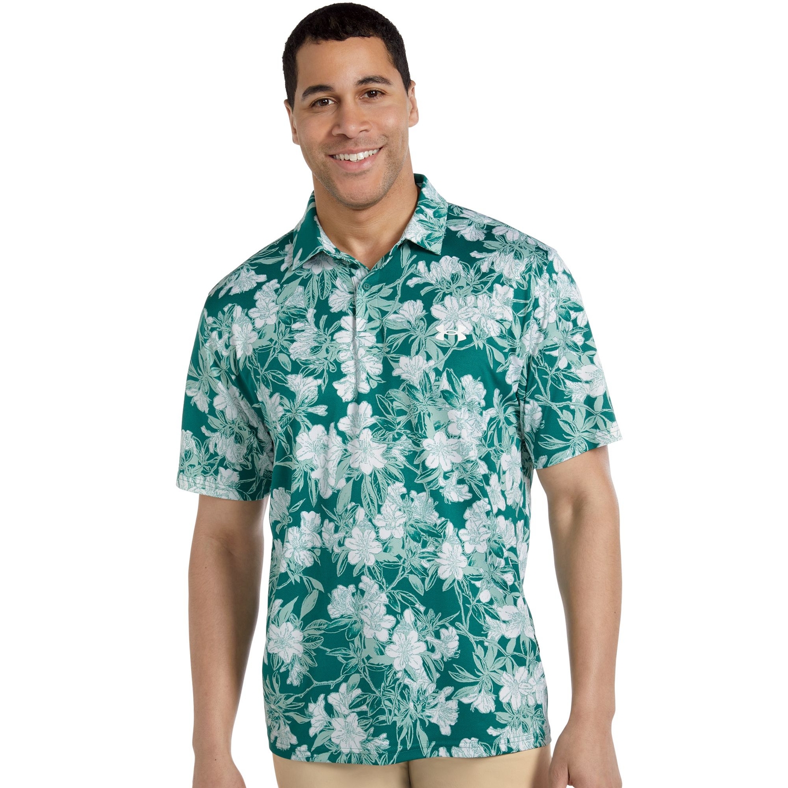 Under Armour Men's Matchplay Printed Polo (Size XXL) Rack Green/White/White, Elastine,Polyester