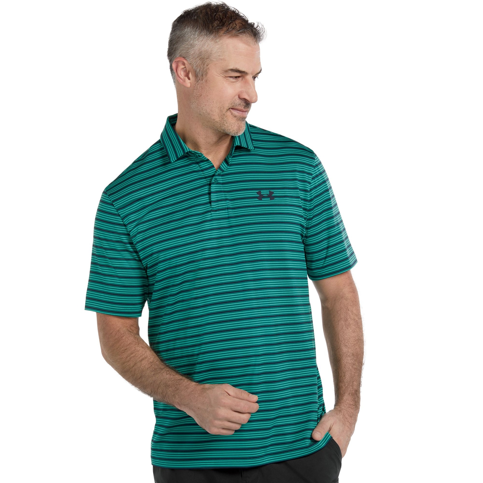 Under Armour Men's Matchplay Stripe Polo (Size XXL) Rack Green/Green Mode/Midnight Navy, Elastine,Polyester