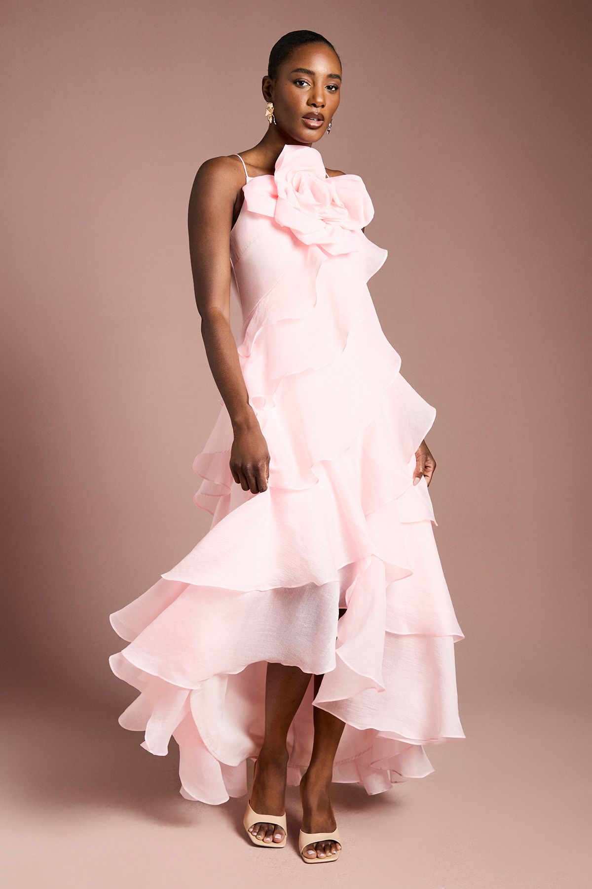 Coast Womens 3D Organza Tiered Midaxi Dress - Pink - Size 10 UK